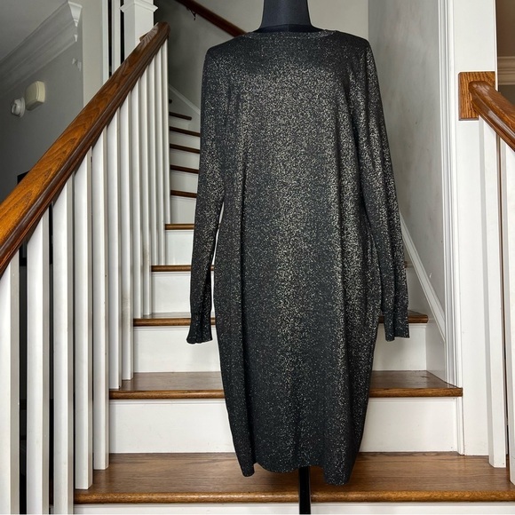 The Loft Sweater Dress Black With Gold Metallic Knee Length NWT - Picture 4 of 10